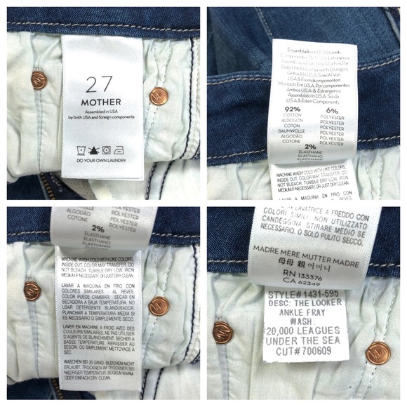 Mother The Looker Ankle Fray Skinny Jeans 27X28 Blue 20000 Leagues Under The Sea - Picture 6 of 10